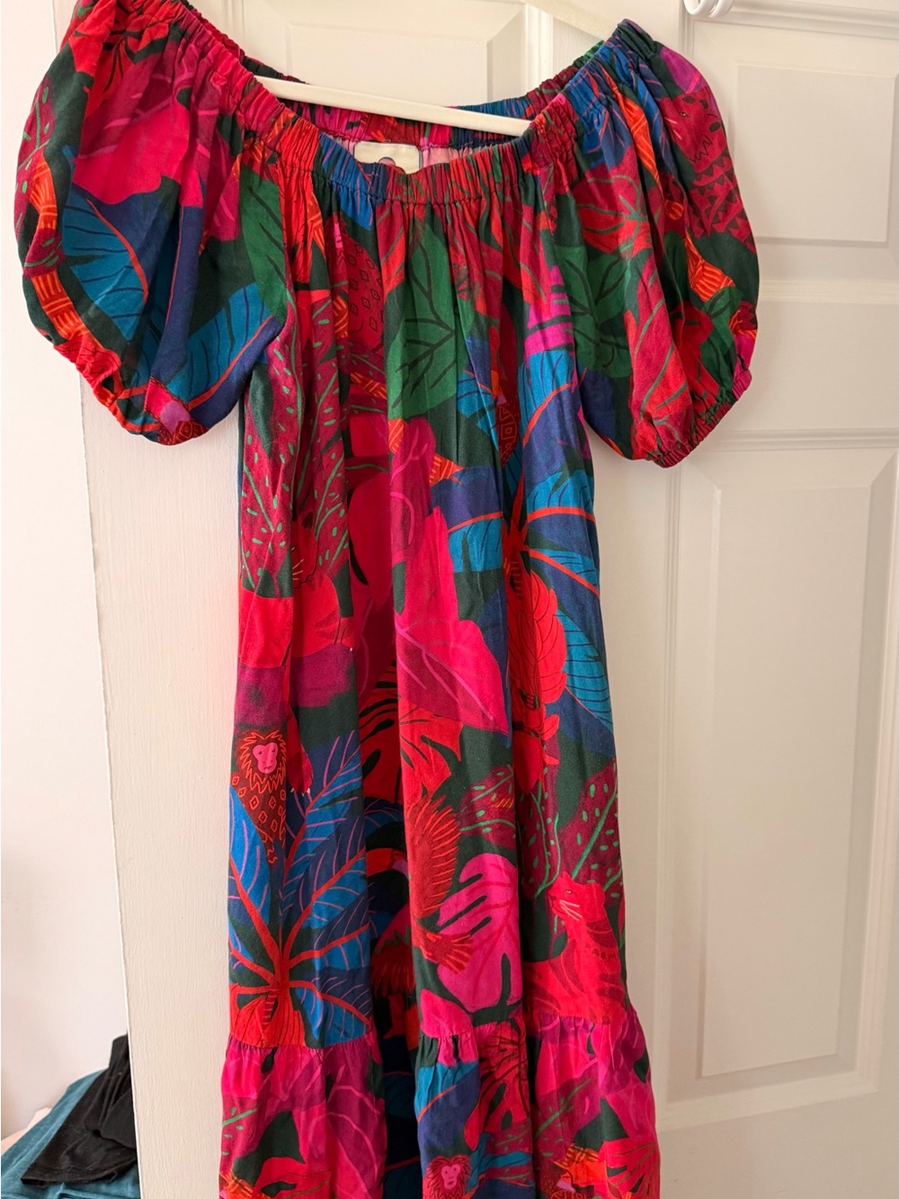 Anthropologie Girls Tropical Off-Shoulder Dress in Pink, Green, Blue